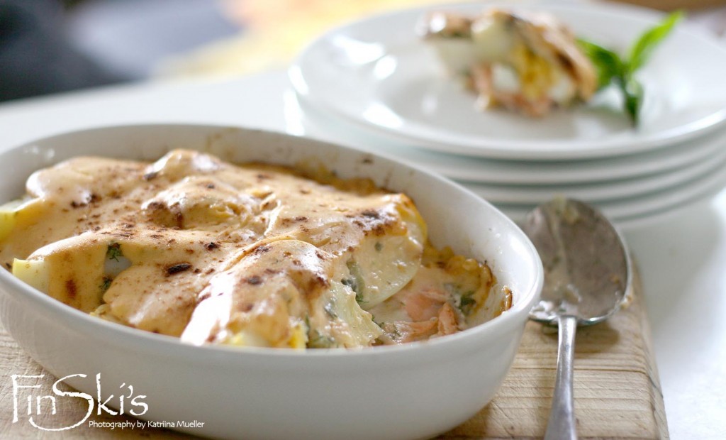 Smoked Salmon Gratin with a Dry Salsa Verde