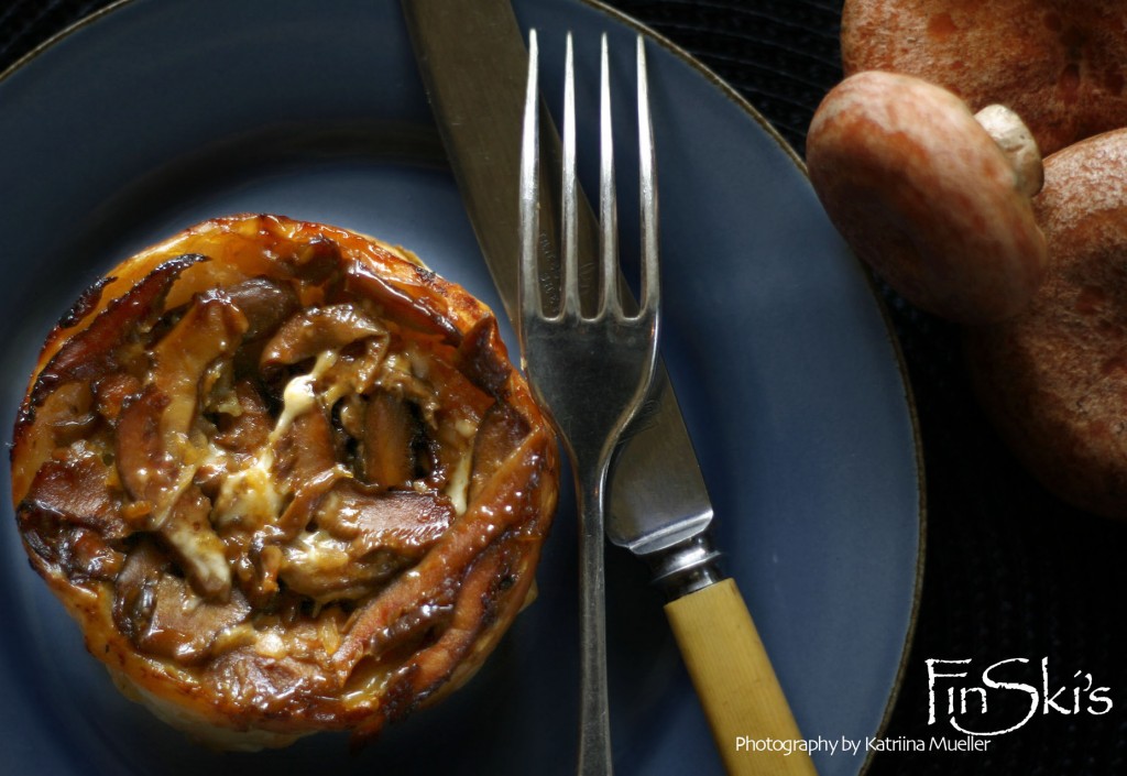 Wild Mushroom Tarte Tatin with Taleggio and Vino Cotto Drizzle