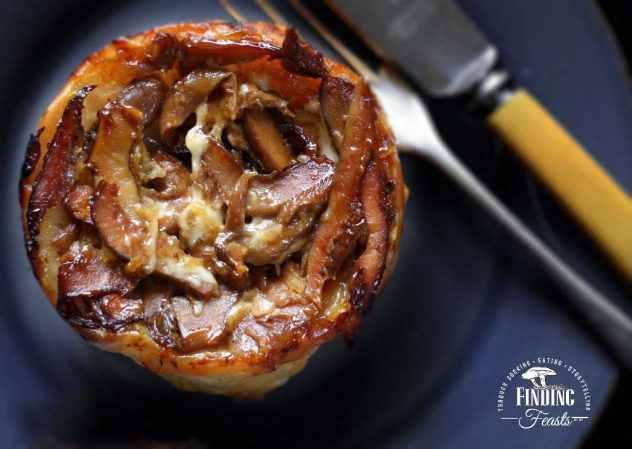 Finding Feasts -Wild Mushroom Tarte Tatin with Taleggio and Vino Cotto Drizzle