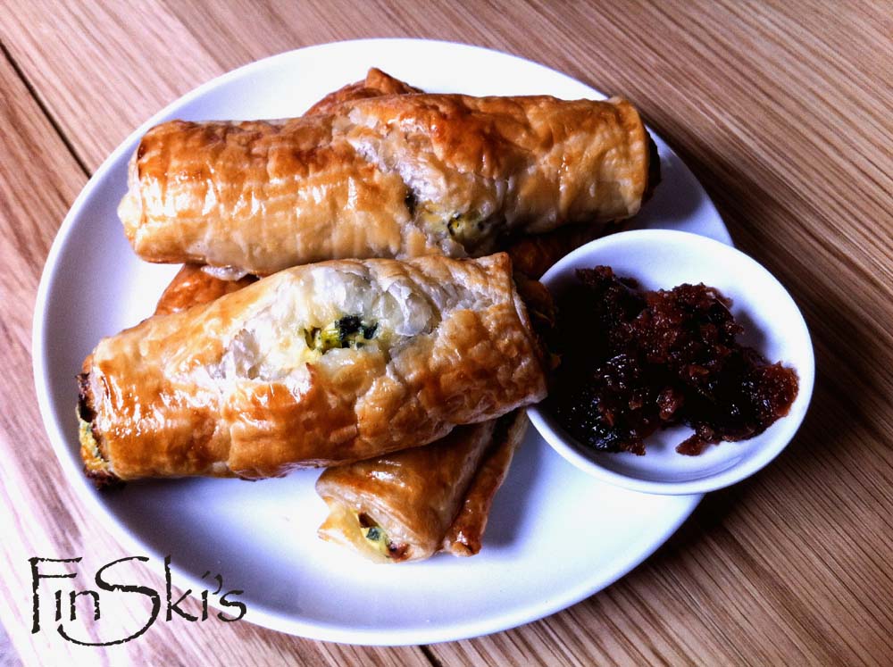 Roasted pumpkin, ricotta, parmesan and spinach rolls