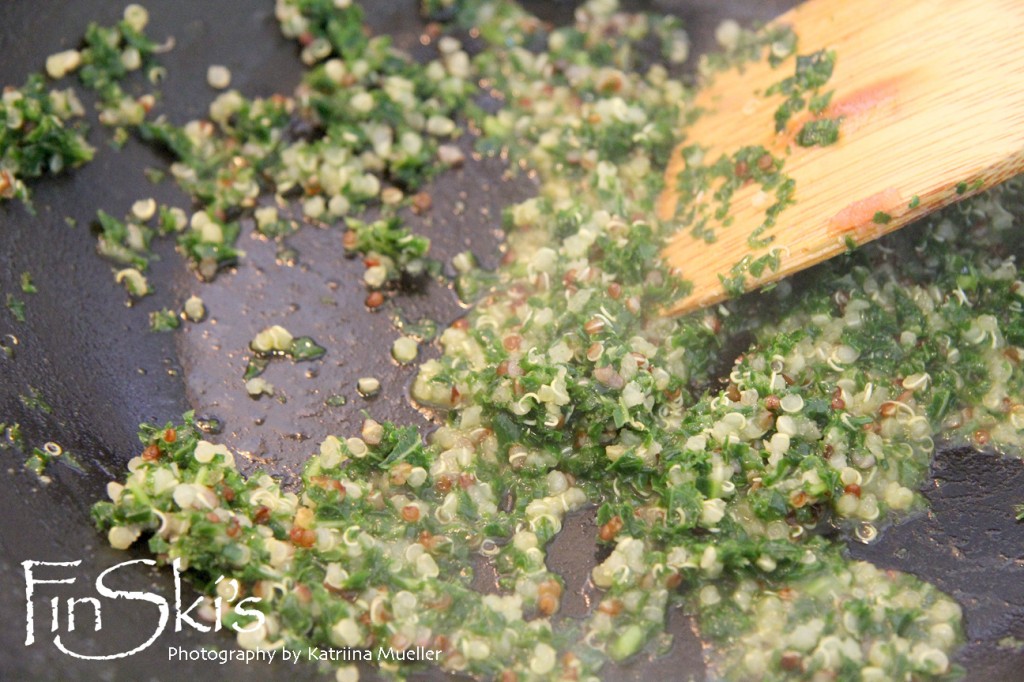 Warm Kale and Quinoa Salad w Seared Salmon and Wild Mushrooms