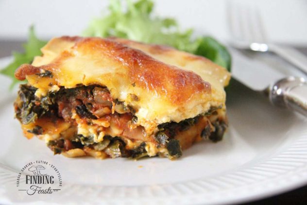 Kale 3 Cheese Lasagna Rich Tomato Mushroom Sauce