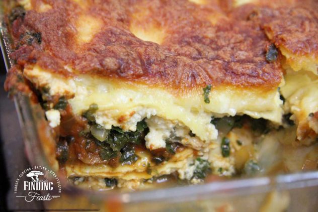 Kale 3 Cheese Lasagna Rich Tomato Mushroom Sauce