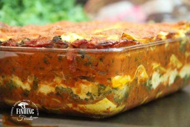 Kale 3 Cheese Lasagna Rich Tomato Mushroom Sauce