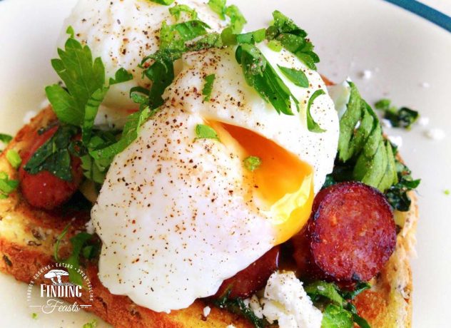 Poached Eggs & Mushrooms w/ Chorizo & Feta