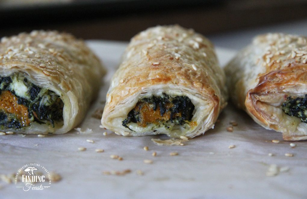 Roasted Pumpkin, Spinach, Feta & Ricotta Rolls