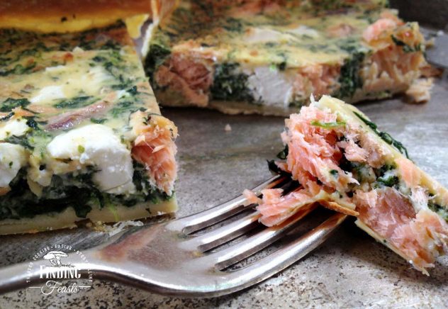 Finding Feasts - Smoked Salmon Spinach Feta Quiche